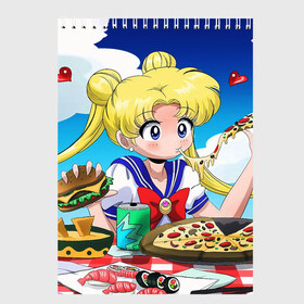 Скетчбук с принтом Пицца Мун в Белгороде, 100% бумага
 | 48 листов, плотность листов — 100 г/м2, плотность картонной обложки — 250 г/м2. Листы скреплены сверху удобной пружинной спиралью | Тематика изображения на принте: anime | food | japan | manga | pizza | sailor moon | аниме | девочка | девушка | еда | лунная призма | манга | пицца | сейлор мун | сэйлор мун | япония
