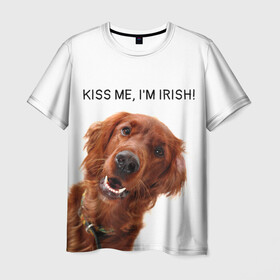 Мужская футболка 3D с принтом Ирландский сеттер в Белгороде, 100% полиэфир | прямой крой, круглый вырез горловины, длина до линии бедер | irish | kiss me | kiss me im irish | ирландец | ирландия | ирландский | ирландский сеттер | красный сеттер | поцелуй меня я ирландец | рыжий сеттер | сеттер