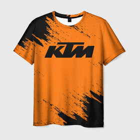 Мужская футболка 3D с принтом KTM в Белгороде, 100% полиэфир | прямой крой, круглый вырез горловины, длина до линии бедер | enduro | ktm | moto | motocycle | sportmotorcycle | ктм | мото | мотоспорт