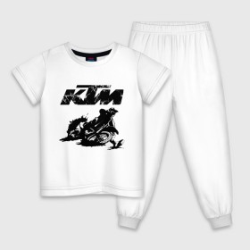 Детская пижама хлопок с принтом KTM в Белгороде, 100% хлопок |  брюки и футболка прямого кроя, без карманов, на брюках мягкая резинка на поясе и по низу штанин
 | Тематика изображения на принте: enduro | ktm | moto | motocycle | sportmotorcycle | ктм | мото | мотоспорт