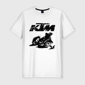 Мужская футболка хлопок Slim с принтом KTM в Белгороде, 92% хлопок, 8% лайкра | приталенный силуэт, круглый вырез ворота, длина до линии бедра, короткий рукав | enduro | ktm | moto | motocycle | sportmotorcycle | ктм | мото | мотоспорт