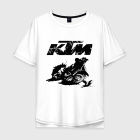 Мужская футболка хлопок Oversize с принтом KTM в Белгороде, 100% хлопок | свободный крой, круглый ворот, “спинка” длиннее передней части | enduro | ktm | moto | motocycle | sportmotorcycle | ктм | мото | мотоспорт