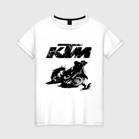 Женская футболка хлопок с принтом KTM в Белгороде, 100% хлопок | прямой крой, круглый вырез горловины, длина до линии бедер, слегка спущенное плечо | enduro | ktm | moto | motocycle | sportmotorcycle | ктм | мото | мотоспорт