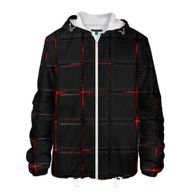 Мужская куртка 3D с принтом 3D Плиты Red & Black в Белгороде, ткань верха — 100% полиэстер, подклад — флис | прямой крой, подол и капюшон оформлены резинкой с фиксаторами, два кармана без застежек по бокам, один большой потайной карман на груди. Карман на груди застегивается на липучку | 3d | 3д | 3д полосы | led | led подсветка | красночерный | красный | полосы | свет | свечение | текстуры | черно красный | черный