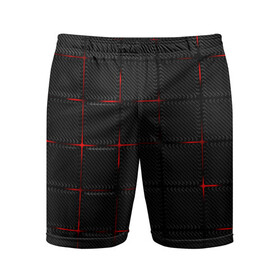 Мужские шорты спортивные с принтом 3D Плиты Red & Black в Белгороде,  |  | 3d | 3д | 3д полосы | led | led подсветка | красночерный | красный | полосы | свет | свечение | текстуры | черно красный | черный