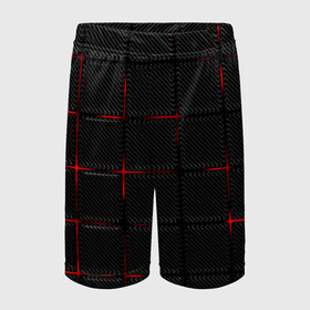 Детские спортивные шорты 3D с принтом 3D Плиты Red & Black в Белгороде,  100% полиэстер
 | пояс оформлен широкой мягкой резинкой, ткань тянется
 | 3d | 3д | 3д полосы | led | led подсветка | красночерный | красный | полосы | свет | свечение | текстуры | черно красный | черный