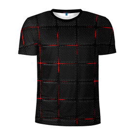 Мужская футболка 3D спортивная с принтом 3D Плиты Red & Black в Белгороде, 100% полиэстер с улучшенными характеристиками | приталенный силуэт, круглая горловина, широкие плечи, сужается к линии бедра | 3d | 3д | 3д полосы | led | led подсветка | красночерный | красный | полосы | свет | свечение | текстуры | черно красный | черный
