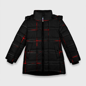 Зимняя куртка для девочек 3D с принтом 3D Плиты Red & Black в Белгороде, ткань верха — 100% полиэстер; подклад — 100% полиэстер, утеплитель — 100% полиэстер. | длина ниже бедра, удлиненная спинка, воротник стойка и отстегивающийся капюшон. Есть боковые карманы с листочкой на кнопках, утяжки по низу изделия и внутренний карман на молнии. 

Предусмотрены светоотражающий принт на спинке, радужный светоотражающий элемент на пуллере молнии и на резинке для утяжки. | 3d | 3д | 3д полосы | led | led подсветка | красночерный | красный | полосы | свет | свечение | текстуры | черно красный | черный