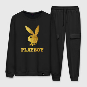 Мужской костюм хлопок с принтом PLAYBOY GOLD в Белгороде, 100% хлопок | на свитшоте круглая горловина, мягкая резинка по низу. Брюки заужены к низу, на них два вида карманов: два “обычных” по бокам и два объемных, с клапанами, расположенные ниже линии бедра. Брюки с мягкой трикотажной резинкой на поясе и по низу штанин. В поясе для дополнительного комфорта — широкие завязки | brand | brazzers | fake taxi | faketaxi | hub | mode | playboy | бразерс | бренд | мода | фейк такси