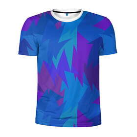Мужская футболка 3D спортивная с принтом Геометрический неон в Белгороде, 100% полиэстер с улучшенными характеристиками | приталенный силуэт, круглая горловина, широкие плечи, сужается к линии бедра | абстрактный | графический | линия | мозаика | орнамент | синий | углы | узор | элемент