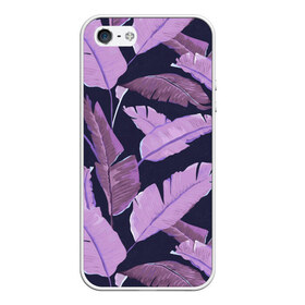 Чехол для iPhone 5/5S матовый с принтом Tropical leaves 4 purple в Белгороде, Силикон | Область печати: задняя сторона чехла, без боковых панелей | Тематика изображения на принте: leaves | palms. тропические | tropical | листья | пальмы