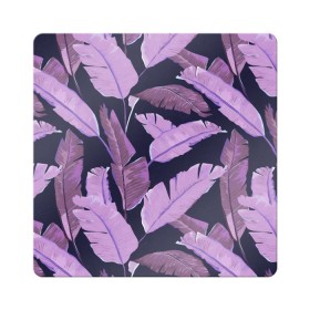 Магнит виниловый Квадрат с принтом Tropical leaves 4 purple в Белгороде, полимерный материал с магнитным слоем | размер 9*9 см, закругленные углы | Тематика изображения на принте: leaves | palms. тропические | tropical | листья | пальмы
