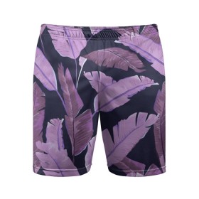 Мужские шорты спортивные с принтом Tropical leaves 4 purple в Белгороде,  |  | leaves | palms. тропические | tropical | листья | пальмы