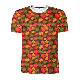 Мужская футболка 3D спортивная с принтом Maple leaves в Белгороде, 100% полиэстер с улучшенными характеристиками | приталенный силуэт, круглая горловина, широкие плечи, сужается к линии бедра | leaves | maple | клён | кленовые | листопад | листья