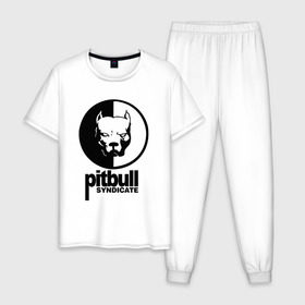 Мужская пижама хлопок с принтом PITBULL в Белгороде, 100% хлопок | брюки и футболка прямого кроя, без карманов, на брюках мягкая резинка на поясе и по низу штанин
 | 