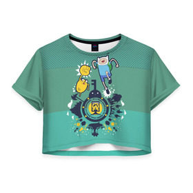 Женская футболка Crop-top 3D с принтом Финн и Джейк в Белгороде, 100% полиэстер | круглая горловина, длина футболки до линии талии, рукава с отворотами | vdpartat | время приключений | финн и джейк
