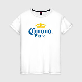 Женская футболка хлопок с принтом Corona Extra Коронавирус в Белгороде, 100% хлопок | прямой крой, круглый вырез горловины, длина до линии бедер, слегка спущенное плечо | beer | corona | corona virus | coronavirus | virus | вирус | корона | коронавирус