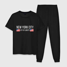 Мужская пижама хлопок с принтом NEW YORK в Белгороде, 100% хлопок | брюки и футболка прямого кроя, без карманов, на брюках мягкая резинка на поясе и по низу штанин
 | america | city | new | ny | of | states | united | usa | york | америка | американская | америки | йорк | нью | нью йорк | свобода | сша | туризм | туристическая | флаг | флаги