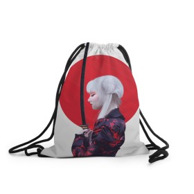 Рюкзак-мешок 3D с принтом Самурай в Белгороде, 100% полиэстер | плотность ткани — 200 г/м2, размер — 35 х 45 см; лямки — толстые шнурки, застежка на шнуровке, без карманов и подкладки | воин | рисунок | сакура | самурай. девушка