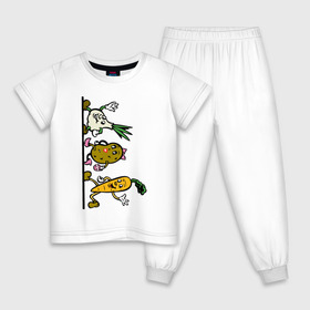 Детская пижама хлопок с принтом овощи в Белгороде, 100% хлопок |  брюки и футболка прямого кроя, без карманов, на брюках мягкая резинка на поясе и по низу штанин
 | Тематика изображения на принте: еда | картошка | корнеплоды | морковь | мультфильм | овощи | прикольные картинки | чеснок