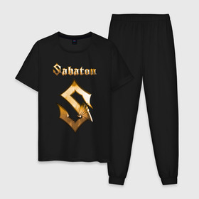 Мужская пижама хлопок с принтом SABATON в Белгороде, 100% хлопок | брюки и футболка прямого кроя, без карманов, на брюках мягкая резинка на поясе и по низу штанин
 | sabaton | даниель муллбак | йоаким броден | крис рёланд | оскар монтелиус | пэр сундстрём | рикард сунден | сабатон | тоббе энглунд | томми юханссон | ханнес ван дал