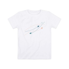 Детская футболка хлопок с принтом Flight track в Белгороде, 100% хлопок | круглый вырез горловины, полуприлегающий силуэт, длина до линии бедер | авиация | пилот | самолет | стюардесса