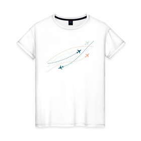 Женская футболка хлопок с принтом Flight track в Белгороде, 100% хлопок | прямой крой, круглый вырез горловины, длина до линии бедер, слегка спущенное плечо | авиация | пилот | самолет | стюардесса