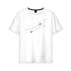 Женская футболка хлопок Oversize с принтом Flight track в Белгороде, 100% хлопок | свободный крой, круглый ворот, спущенный рукав, длина до линии бедер
 | авиация | пилот | самолет | стюардесса
