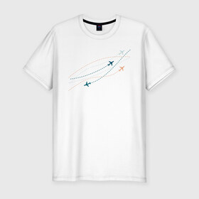 Мужская футболка премиум с принтом Flight track в Белгороде, 92% хлопок, 8% лайкра | приталенный силуэт, круглый вырез ворота, длина до линии бедра, короткий рукав | авиация | пилот | самолет | стюардесса