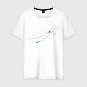 Мужская футболка хлопок с принтом Flight track в Белгороде, 100% хлопок | прямой крой, круглый вырез горловины, длина до линии бедер, слегка спущенное плечо. | Тематика изображения на принте: авиация | пилот | самолет | стюардесса