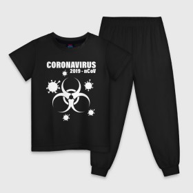 Детская пижама хлопок с принтом Coronavirus 2019 - nCoV в Белгороде, 100% хлопок |  брюки и футболка прямого кроя, без карманов, на брюках мягкая резинка на поясе и по низу штанин
 | Тематика изображения на принте: 2019   ncov | coronaviridae | coronavirus | covid | covid 19 | ncov | sars | virus | арт | биологическая опасность | болезнь | вирус | знак | карантин | корона | коронавирус | короновирус | мем | нков | нсов | пандемия | прикол | символ