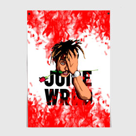 Постер с принтом Juice WRLD. в Белгороде, 100% бумага
 | бумага, плотность 150 мг. Матовая, но за счет высокого коэффициента гладкости имеет небольшой блеск и дает на свету блики, но в отличии от глянцевой бумаги не покрыта лаком | eminem | godzilla | juice wrld | rap | американский рэпер | годзила | зарубежный реп | маршалл брюс мэтерс | музыка | реп | рэпер | эминем