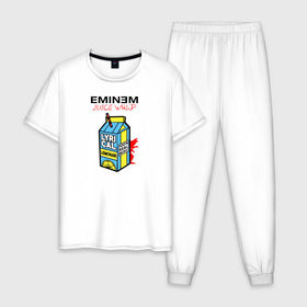 Мужская пижама хлопок с принтом Eminem Juice WRLD Godzilla в Белгороде, 100% хлопок | брюки и футболка прямого кроя, без карманов, на брюках мягкая резинка на поясе и по низу штанин
 | Тематика изображения на принте: 100 сок | eminem | godzilla | juice | juice wrld | logo | music | rap | альбом | годзилла | джус | джюс | лейбл | лирика | лирический | лого | логотип | рэп | сок | трубочка | эминем