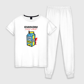 Женская пижама хлопок с принтом Eminem Juice WRLD Godzilla в Белгороде, 100% хлопок | брюки и футболка прямого кроя, без карманов, на брюках мягкая резинка на поясе и по низу штанин | 100 сок | eminem | godzilla | juice | juice wrld | logo | music | rap | альбом | годзилла | джус | джюс | лейбл | лирика | лирический | лого | логотип | рэп | сок | трубочка | эминем