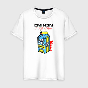 Мужская футболка хлопок с принтом Eminem Juice WRLD Godzilla в Белгороде, 100% хлопок | прямой крой, круглый вырез горловины, длина до линии бедер, слегка спущенное плечо. | 100 сок | eminem | godzilla | juice | juice wrld | logo | music | rap | альбом | годзилла | джус | джюс | лейбл | лирика | лирический | лого | логотип | рэп | сок | трубочка | эминем