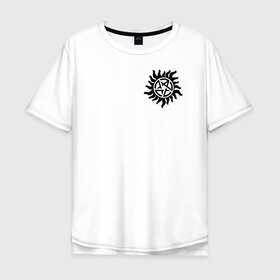 Мужская футболка хлопок Oversize с принтом Supernatural Pentagram в Белгороде, 100% хлопок | свободный крой, круглый ворот, “спинка” длиннее передней части | supernatural | vdzabma | сверхъестественное