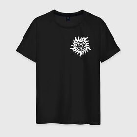Мужская футболка хлопок с принтом Supernatural Pentagram в Белгороде, 100% хлопок | прямой крой, круглый вырез горловины, длина до линии бедер, слегка спущенное плечо. | supernatural | vdzabma | сверхъестественное