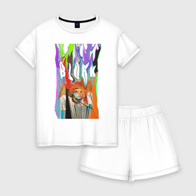 Женская пижама с шортиками хлопок с принтом Bjork в Белгороде, 100% хлопок | футболка прямого кроя, шорты свободные с широкой мягкой резинкой | bjork | homogenic | music | pitchfork | utopia | vulnicura | бьорк
