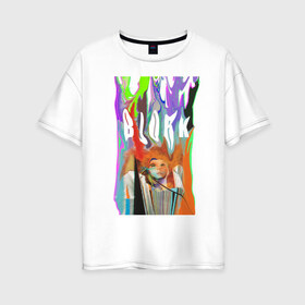 Женская футболка хлопок Oversize с принтом Bjork в Белгороде, 100% хлопок | свободный крой, круглый ворот, спущенный рукав, длина до линии бедер
 | bjork | homogenic | music | pitchfork | utopia | vulnicura | бьорк