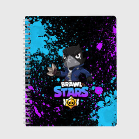 Тетрадь с принтом BRAWL STARS CROW в Белгороде, 100% бумага | 48 листов, плотность листов — 60 г/м2, плотность картонной обложки — 250 г/м2. Листы скреплены сбоку удобной пружинной спиралью. Уголки страниц и обложки скругленные. Цвет линий — светло-серый
 | bibi | brawl | brawl stars | crow | leon | max | sally | shark | stars | акула | биби | бравл | бравл старс | браво старс | игра | компьютерная | кров | леон | леон акула | старс | шарк