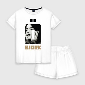 Женская пижама с шортиками хлопок с принтом BJORK в Белгороде, 100% хлопок | футболка прямого кроя, шорты свободные с широкой мягкой резинкой | bjork | homogenic | music | pitchfork | utopia | vulnicura | бьорк
