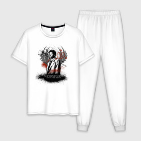 Мужская пижама хлопок с принтом Castiel в Белгороде, 100% хлопок | брюки и футболка прямого кроя, без карманов, на брюках мягкая резинка на поясе и по низу штанин
 | castiel | supernatural | vdzabma | кастиэль | сверхъестественное