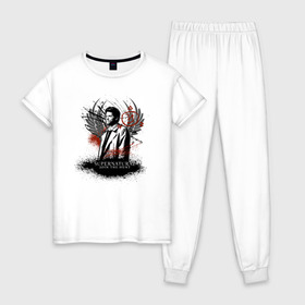 Женская пижама хлопок с принтом Castiel в Белгороде, 100% хлопок | брюки и футболка прямого кроя, без карманов, на брюках мягкая резинка на поясе и по низу штанин | Тематика изображения на принте: castiel | supernatural | vdzabma | кастиэль | сверхъестественное