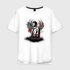 Мужская футболка хлопок Oversize с принтом Castiel в Белгороде, 100% хлопок | свободный крой, круглый ворот, “спинка” длиннее передней части | castiel | supernatural | vdzabma | кастиэль | сверхъестественное