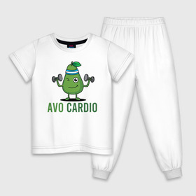 Детская пижама хлопок с принтом AVOCArDiO в Белгороде, 100% хлопок |  брюки и футболка прямого кроя, без карманов, на брюках мягкая резинка на поясе и по низу штанин
 | avo cardio | avocado | cardio | авокадо | гантели | милые создания | надпись | рисунок | спорт