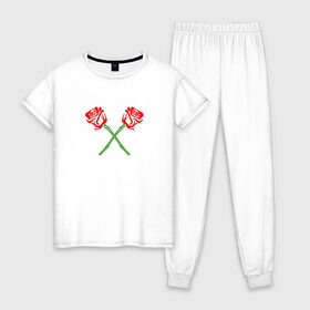 Женская пижама хлопок с принтом PAYTON MOORMEIER (НА СПИНЕ) в Белгороде, 100% хлопок | брюки и футболка прямого кроя, без карманов, на брюках мягкая резинка на поясе и по низу штанин | flower | payton moormeier | roses | tiktok | блогер | пейтон | пейтон моормиер | розы | тикток | тиктокер | цветы | ютубер