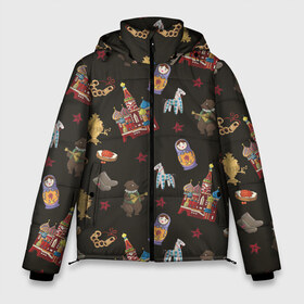 Мужская зимняя куртка 3D с принтом Москва символика в Белгороде, верх — 100% полиэстер; подкладка — 100% полиэстер; утеплитель — 100% полиэстер | длина ниже бедра, свободный силуэт Оверсайз. Есть воротник-стойка, отстегивающийся капюшон и ветрозащитная планка. 

Боковые карманы с листочкой на кнопках и внутренний карман на молнии. | Тематика изображения на принте: doodling | pattern | textures | tiles | балалайка | дудлинг | коллаж | кремль | матрешка | медведь | москва | паттерны | россия | тайлы | текстуры | фон