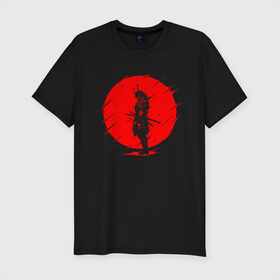 Мужская футболка хлопок Slim с принтом SAMURAI в Белгороде, 92% хлопок, 8% лайкра | приталенный силуэт, круглый вырез ворота, длина до линии бедра, короткий рукав | japan | japanese | samurai | катана | меч | самураи | самурай | солнце | япония