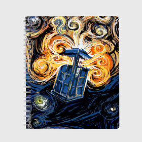 Тетрадь с принтом Van Gogh Tardis в Белгороде, 100% бумага | 48 листов, плотность листов — 60 г/м2, плотность картонной обложки — 250 г/м2. Листы скреплены сбоку удобной пружинной спиралью. Уголки страниц и обложки скругленные. Цвет линий — светло-серый
 | Тематика изображения на принте: david tennant | doctor who | jodie whittaker | matt smith | space | tardis | time | время | девид теннант | джоди уиттакер | доктор | доктор кто | космос | мэтт смит | тардис