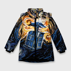 Зимняя куртка для девочек 3D с принтом Van Gogh Tardis в Белгороде, ткань верха — 100% полиэстер; подклад — 100% полиэстер, утеплитель — 100% полиэстер. | длина ниже бедра, удлиненная спинка, воротник стойка и отстегивающийся капюшон. Есть боковые карманы с листочкой на кнопках, утяжки по низу изделия и внутренний карман на молнии. 

Предусмотрены светоотражающий принт на спинке, радужный светоотражающий элемент на пуллере молнии и на резинке для утяжки. | david tennant | doctor who | jodie whittaker | matt smith | space | tardis | time | время | девид теннант | джоди уиттакер | доктор | доктор кто | космос | мэтт смит | тардис